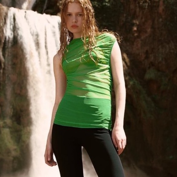 ZARA WOMAN DRAPED TULLE TOP GREEN / GRASS - REF. 0085/351 - MED - Picture 1 of 9
